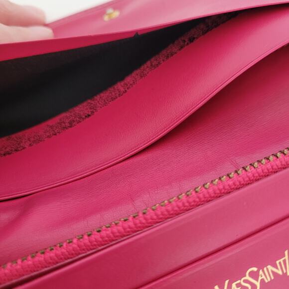 Yves Saint Laurent YSL Vintage Long Large Leather Wallet Pink Logo - Picture 8 of 15